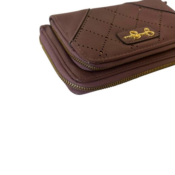 Jessica Simpson Patrice Zippered Wallet Wristlet Faux Leather Gold Eyelet - Picture 7 of 14